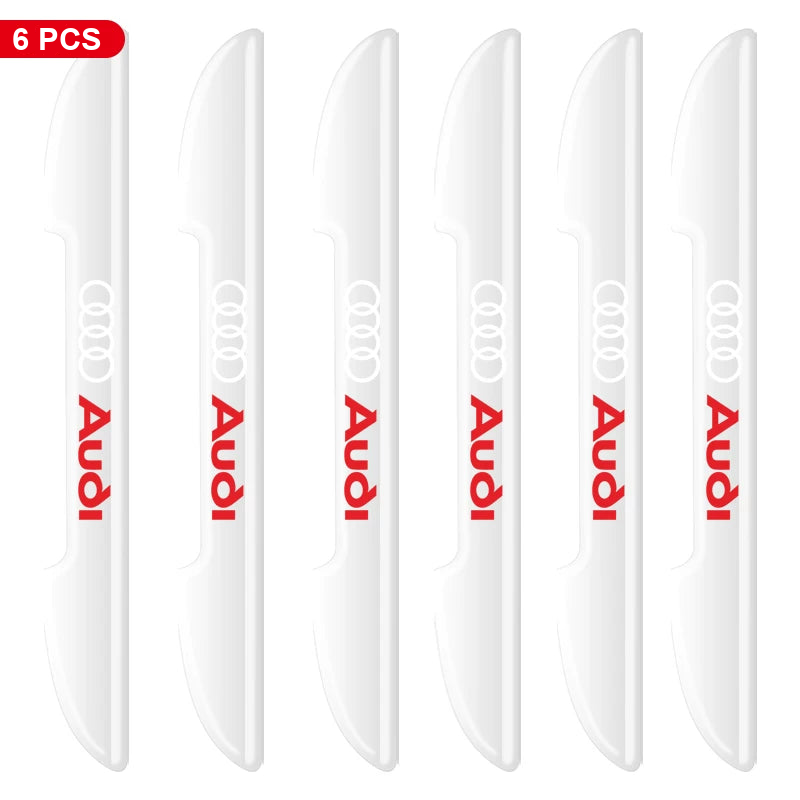 Audi door edge guards – Clear, White Audi Logo – 6 Pcs