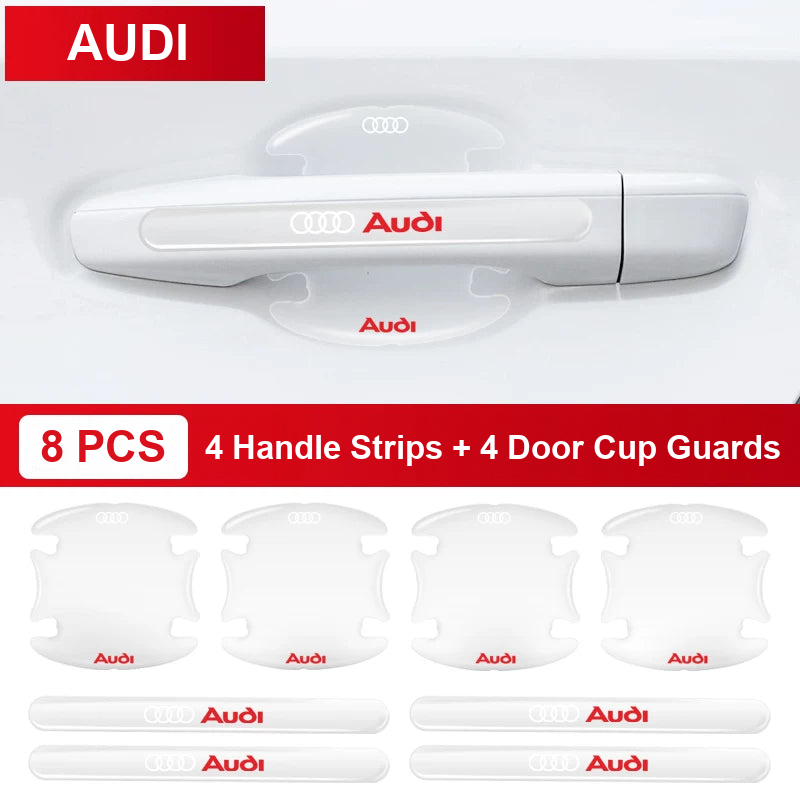 Audi door handle and door cup guard set – White Audi Logo – 8 Pcs