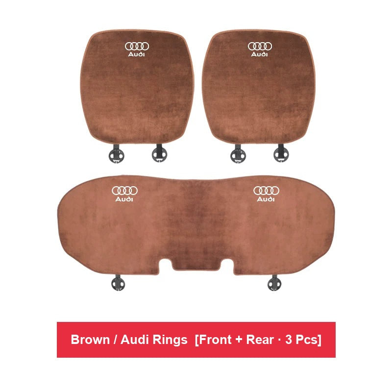 Audi flannel seat cushion – Brown / Audi Rings – Front + Rear · 3 Pcs