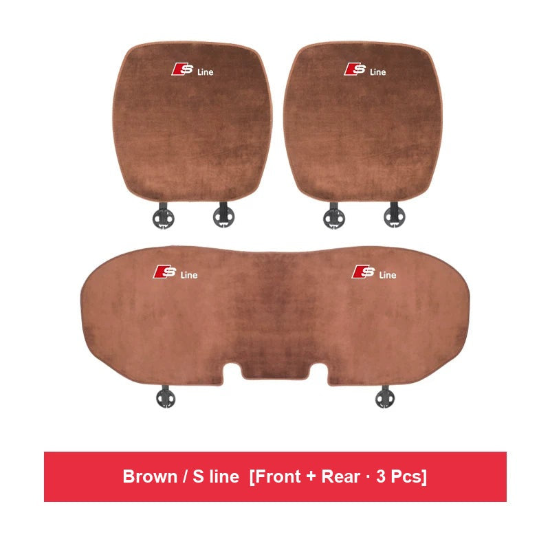 Audi flannel seat cushion – Brown / S line – Front + Rear · 3 Pcs