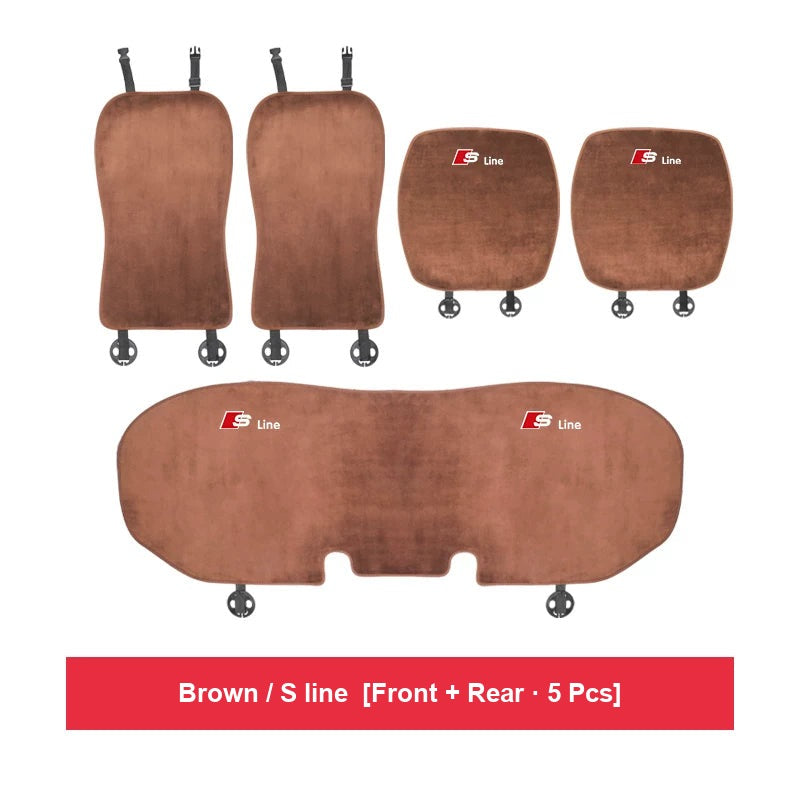 Audi flannel seat cushion – Brown / S line – Front + Rear · 5 Pcs