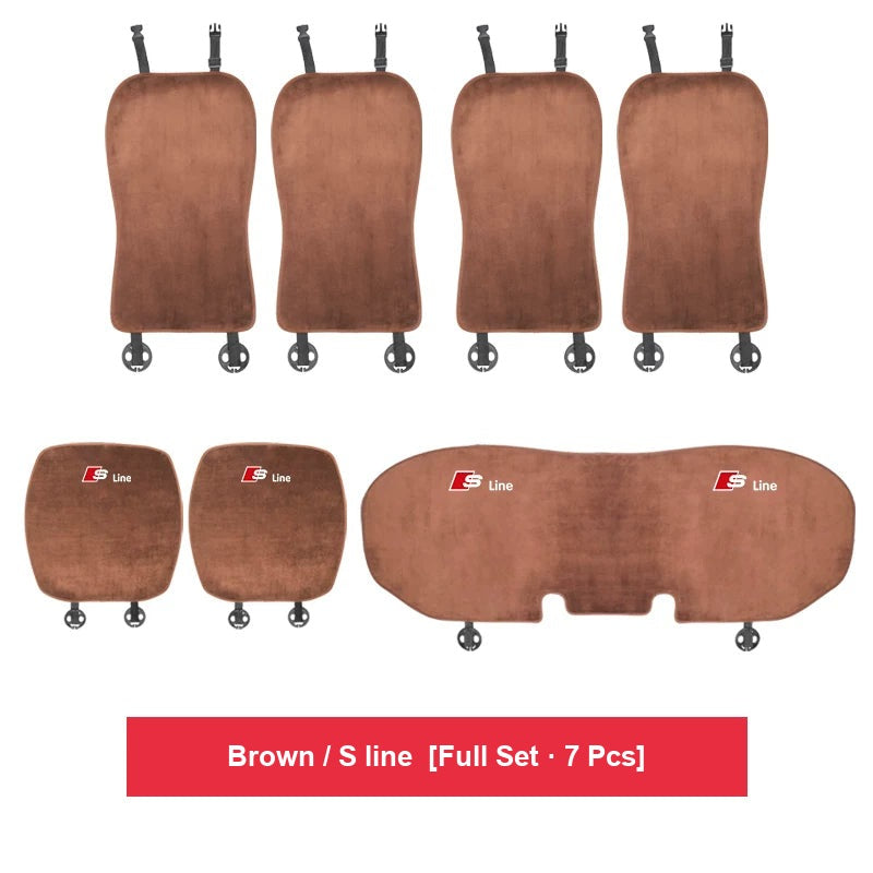 Audi flannel seat cushion – Brown / S line – Full Set · 7 Pcs
