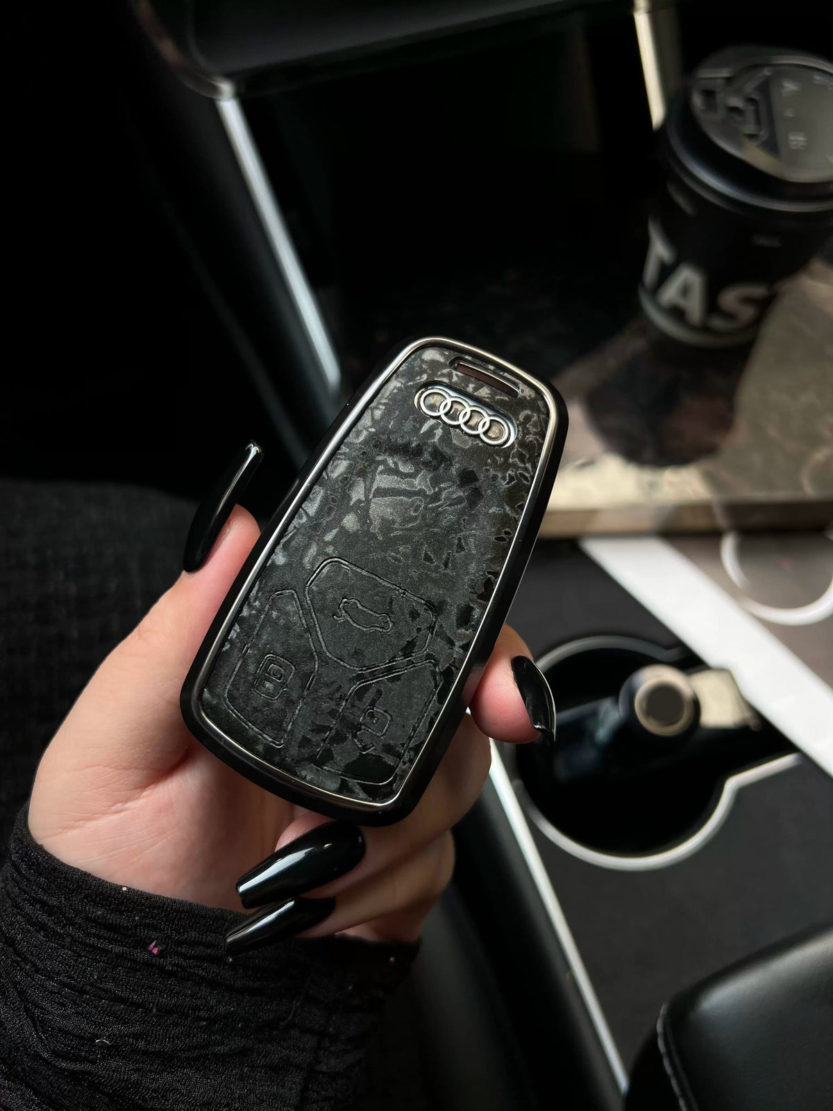 Audi forged marble pattern key case with aluminium frame - Obsidian Black