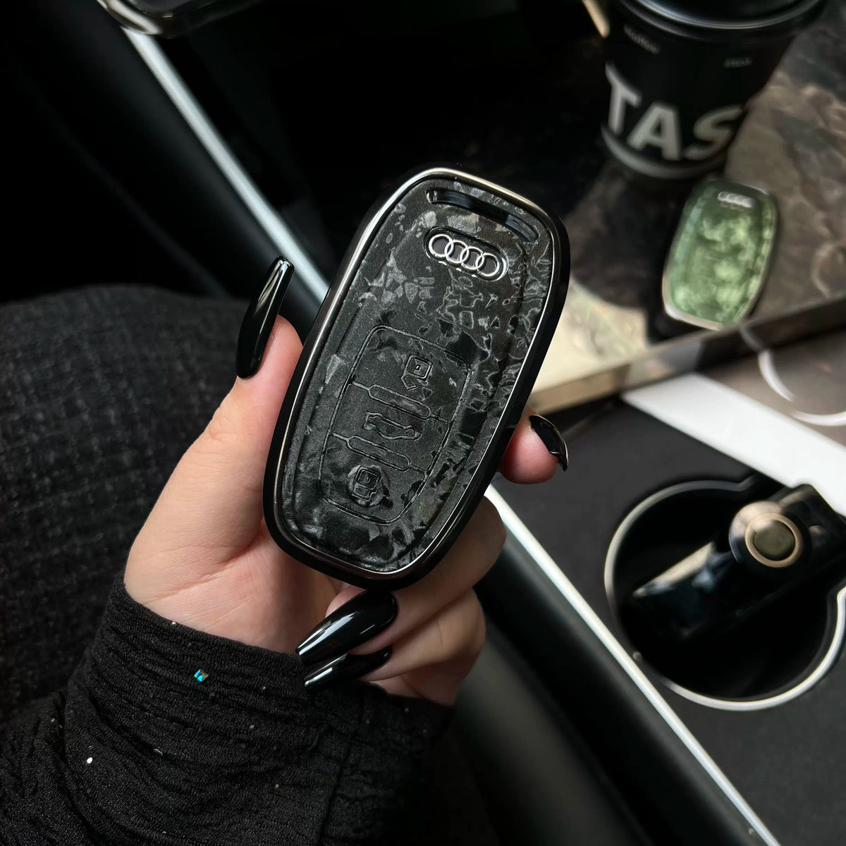 Audi forged marble pattern key case with aluminium frame - Obsidian Black