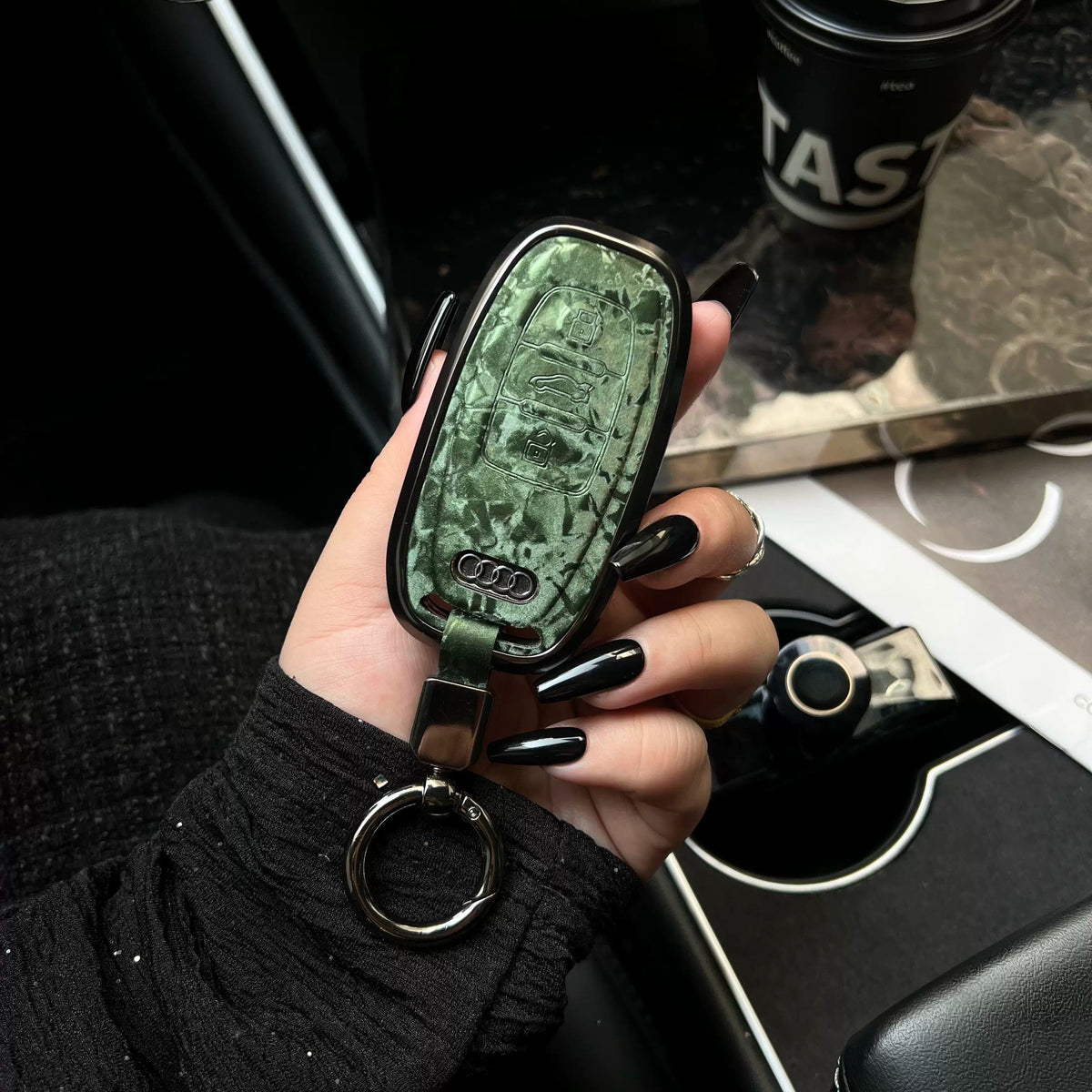 Audi forged marble pattern key case with aluminium frame - Jade Green