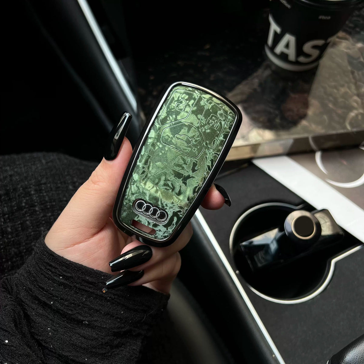 Audi forged marble pattern key case with aluminium frame - Jade Green