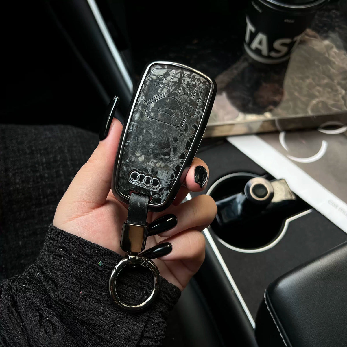 Audi forged marble pattern key case with aluminium frame - Obsidian Black