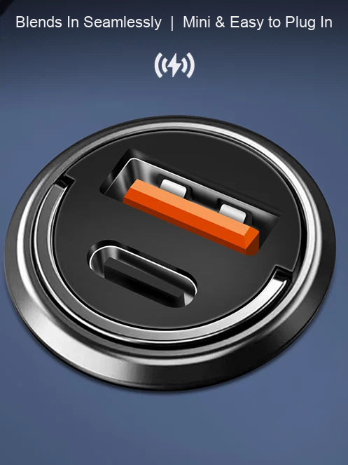 Hidden car charger close-up – PD and USB ports
