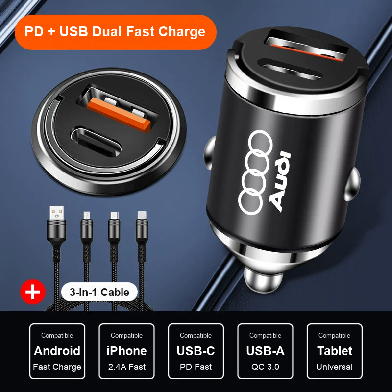 Audi hidden car charger with 3-in-1 charging cable