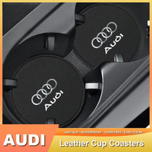 Audi Signature Stitched Leather Cup Coasters – Four Rings Pair in Black, Mocha or Red