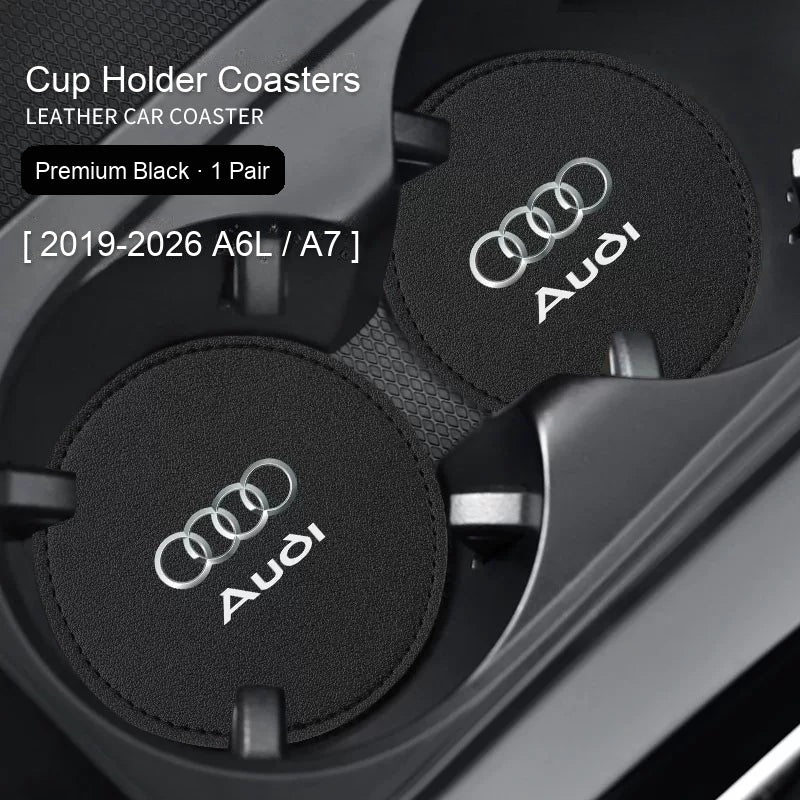 Audi leather cup coasters in Premium Black for 2019-2026 A6L / A7