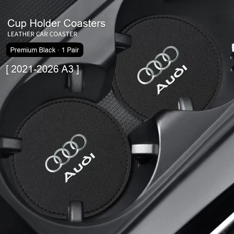 Audi leather cup coasters in Premium Black for 2021-2026 A3