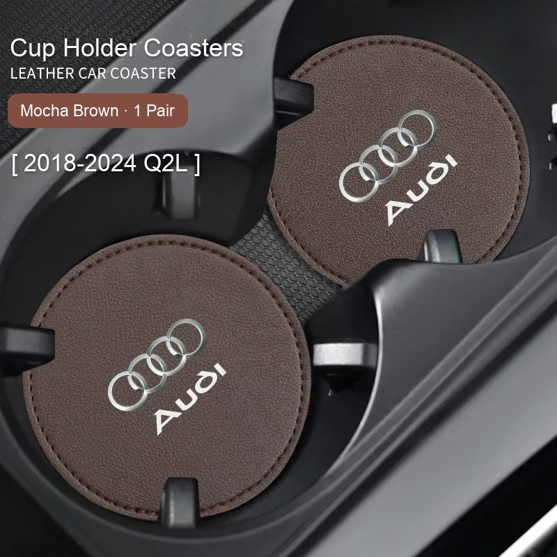 Audi leather cup coasters in Mocha Brown for 2018-2024 Q2L