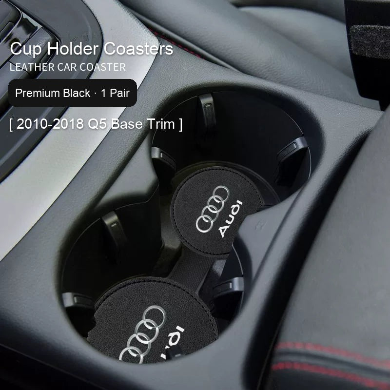 Audi leather cup coasters in Premium Black for 2010-2018 Q5 Base Trim
