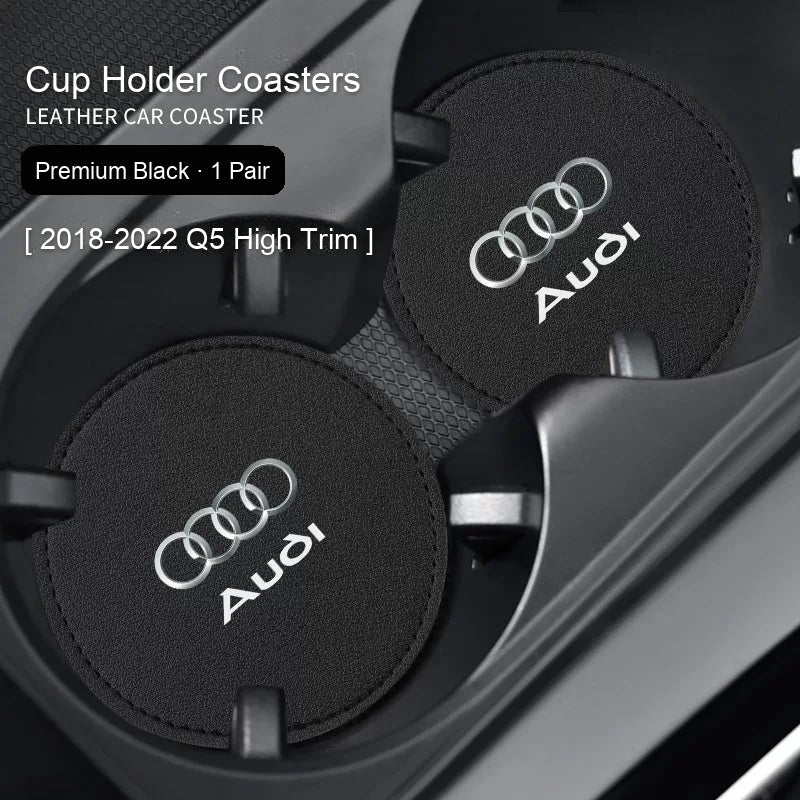 Audi leather cup coasters in Premium Black for 2018-2022 Q5 High Trim