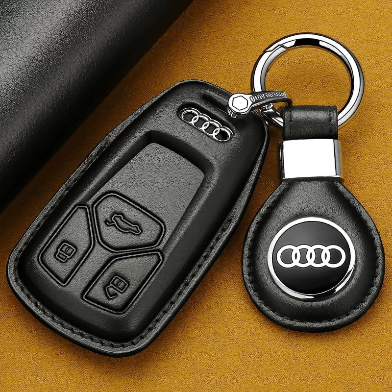 Style B Black leather Audi key case with logo leather tag