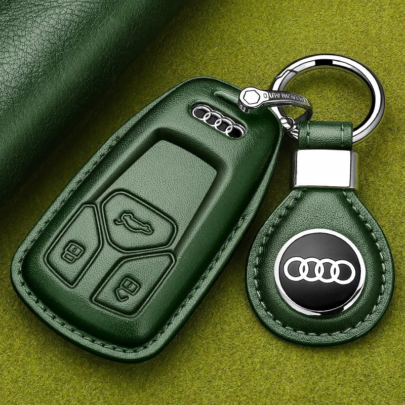 Style B Dark Green leather Audi key case with logo leather tag