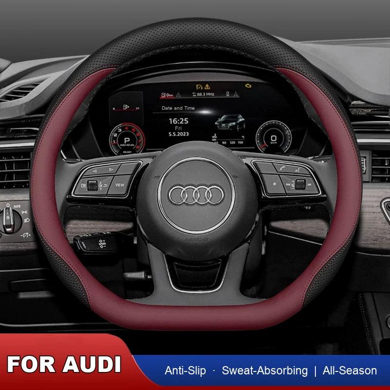 Audi ultra-thin leather steering wheel cover, anti-slip and all-season