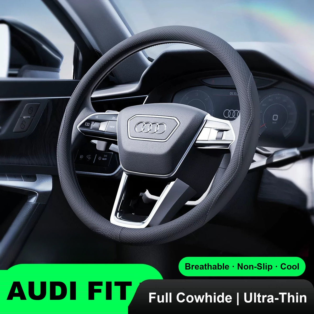 Audi leather steering wheel cover installed – ultra-thin full cowhide