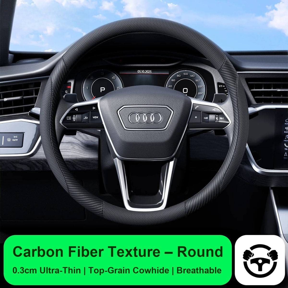 Audi steering wheel cover – Carbon Fiber Texture – Round