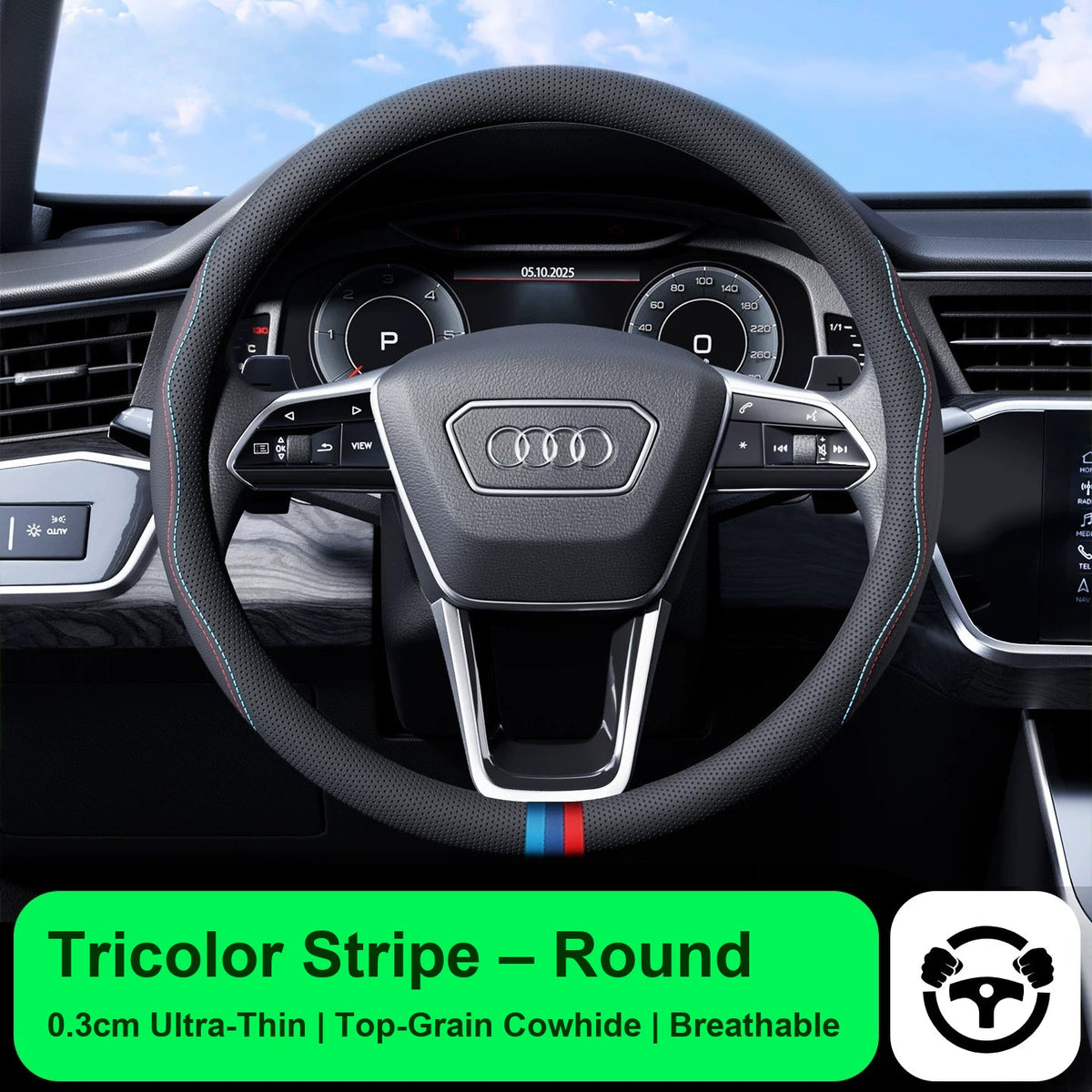 Audi steering wheel cover – Tricolor Stripe – Round