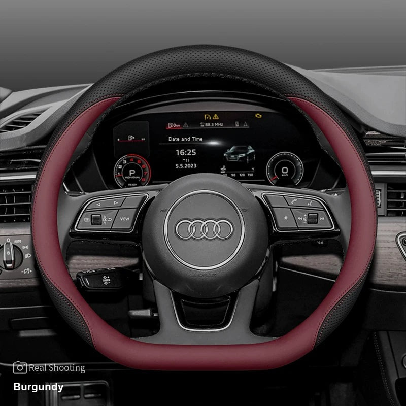 Audi leather steering wheel cover – D-Shape A3 A4L Q2L – Burgundy