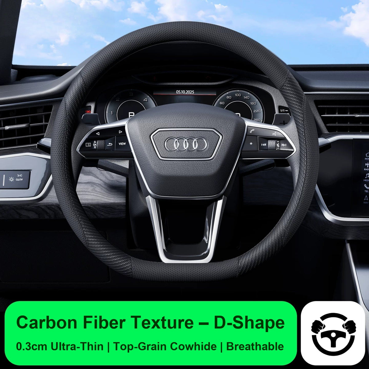 Audi steering wheel cover – Carbon Fiber Texture – D-Shape