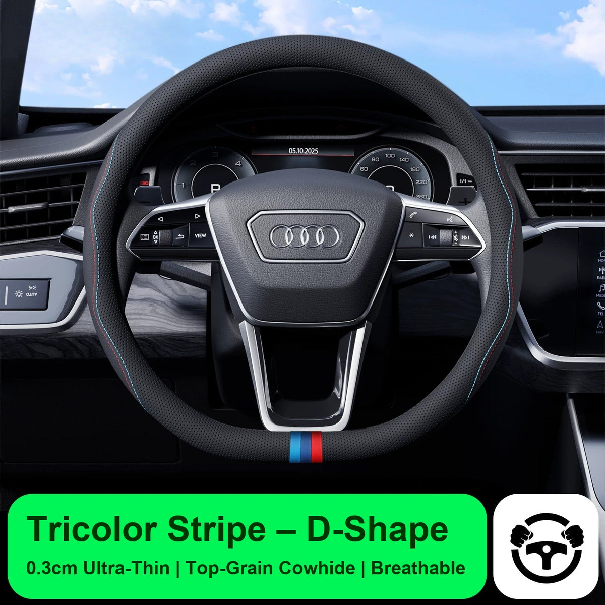 Audi steering wheel cover – Tricolor Stripe – D-Shape