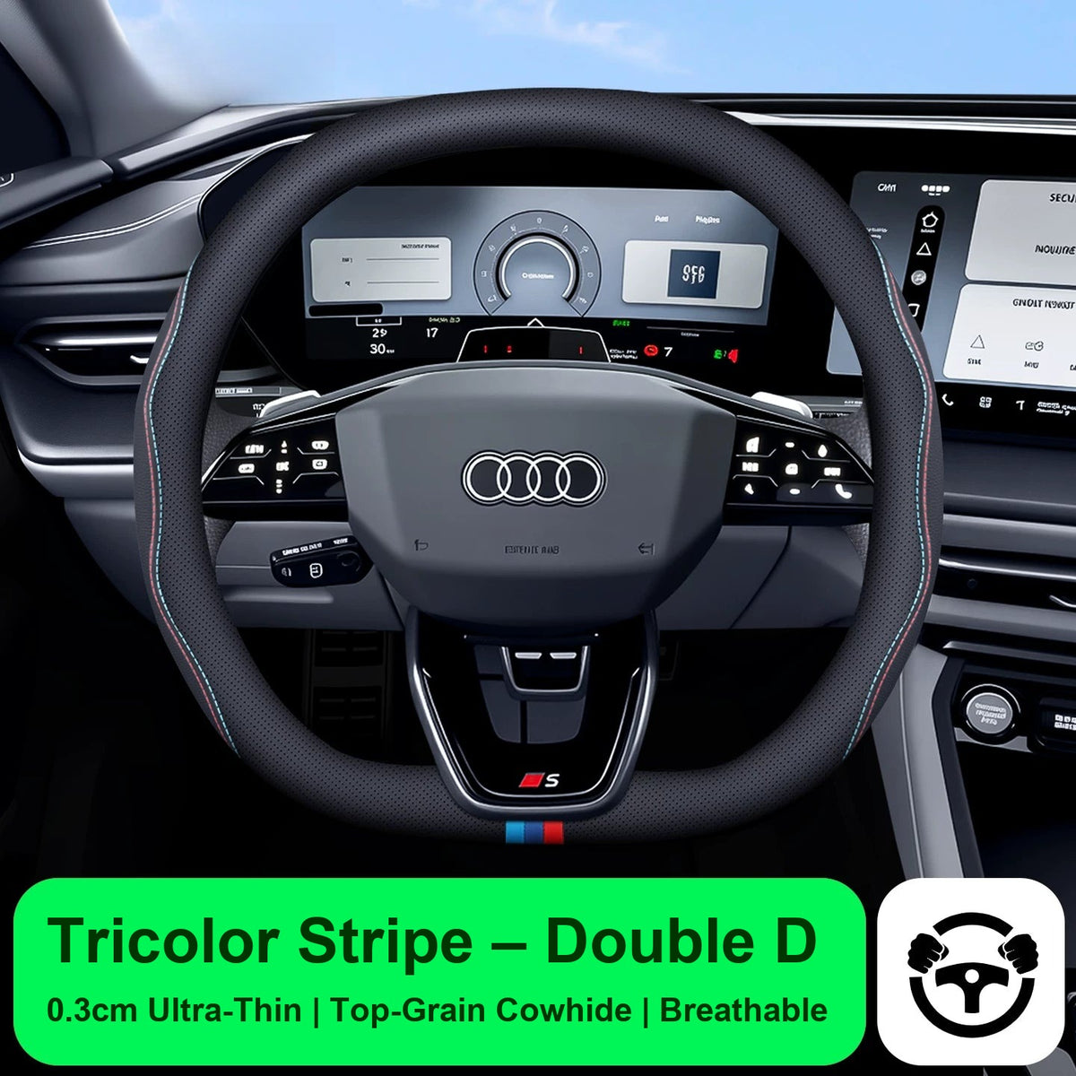 Audi steering wheel cover – Tricolor Stripe – Double D