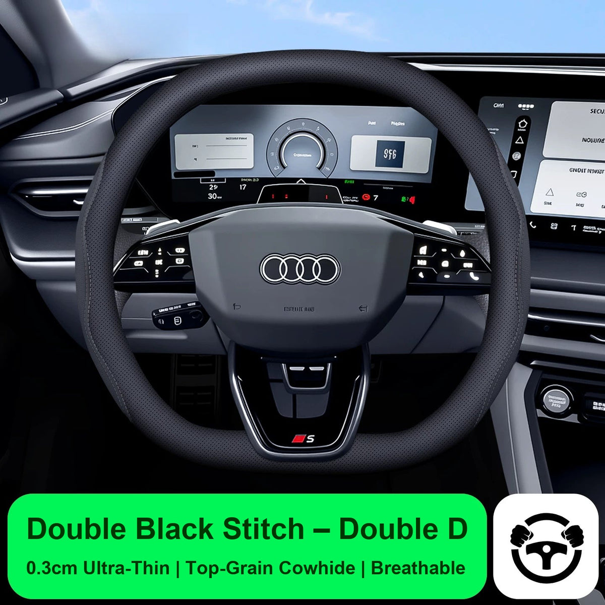 Audi steering wheel cover – Double Black Stitch – Double D