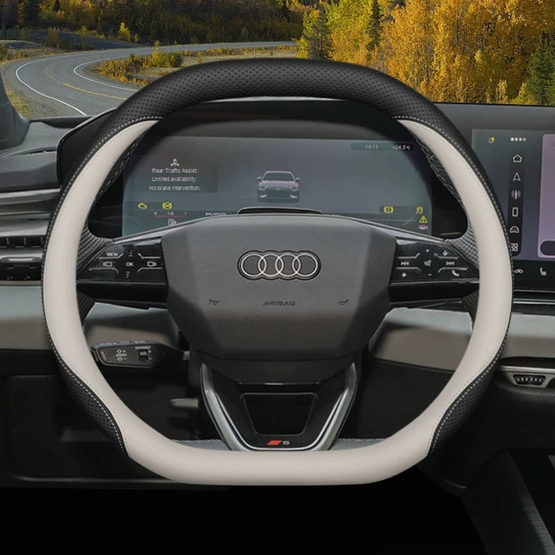 Audi leather steering wheel cover – Double D-Shape – Black & Beige