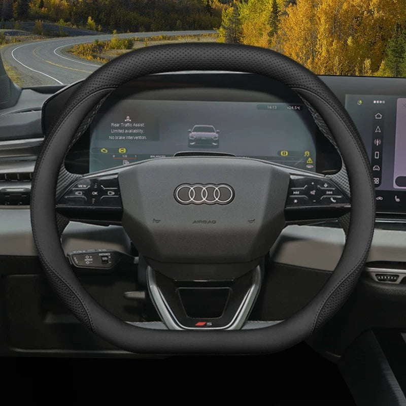 Audi leather steering wheel cover – Double D-Shape – All Black