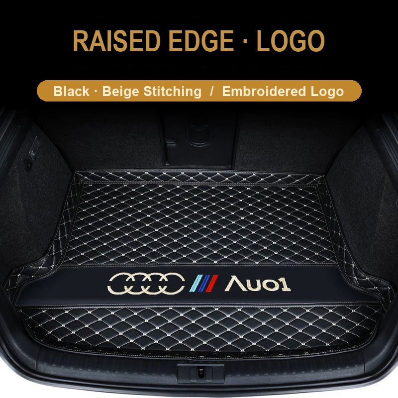 Audi trunk mat – Raised Edge – Black with Beige Stitching