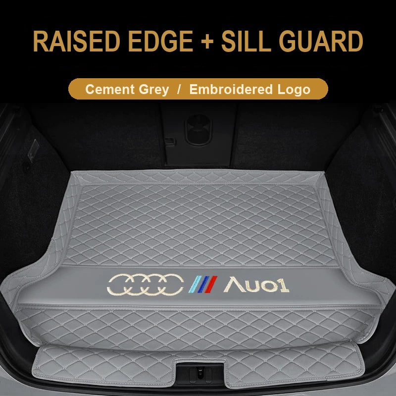Audi trunk mat – Raised Edge + Sill Guard – Cement Grey