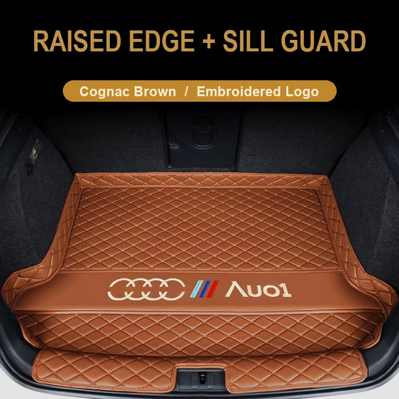 Audi trunk mat – Raised Edge + Sill Guard – Cognac Brown