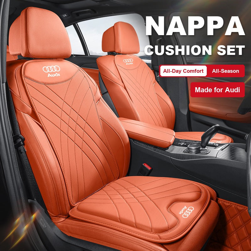Audi nappa seat cushion and backrest set in Amber Orange fitted in a car