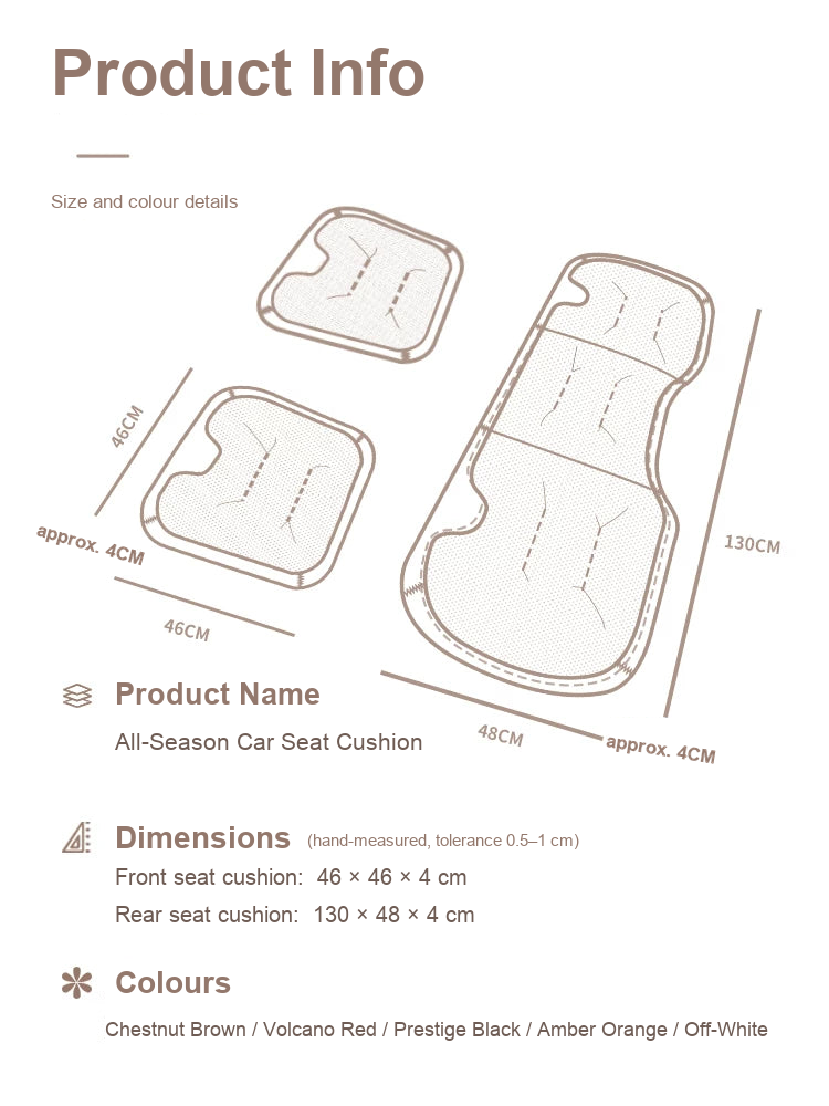 Audi seat cushion product info – dimensions and colours