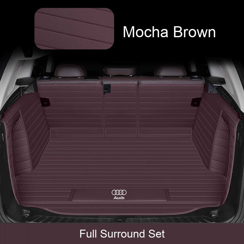 Audi full surround leather trunk mat set in Mocha Brown