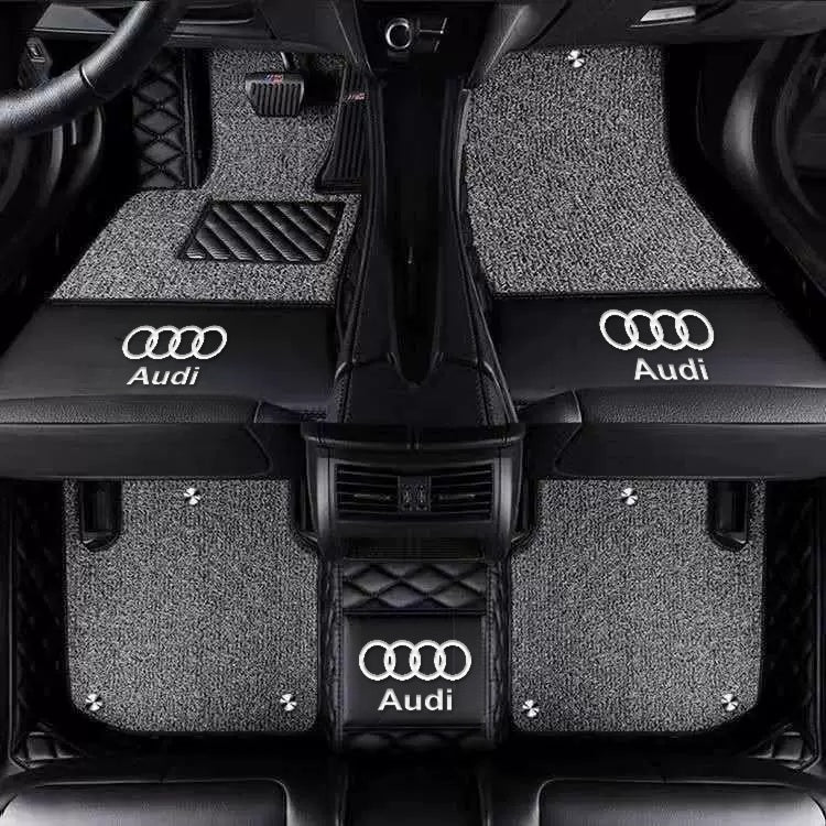 Audi diamond-quilted floor mats – Double Layer – Black + Grey Carpet