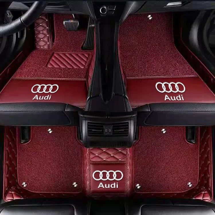Audi diamond-quilted floor mats – Double Layer – Wine Red + Red Carpet