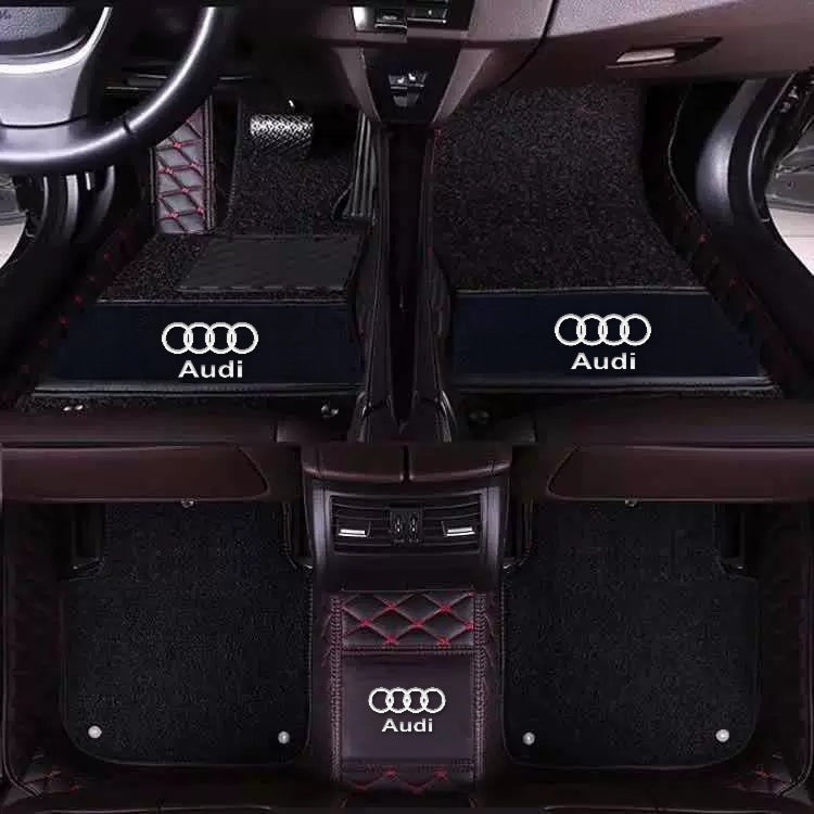 Audi diamond-quilted floor mats – Double Layer – Black Red Stitch + Black Carpet