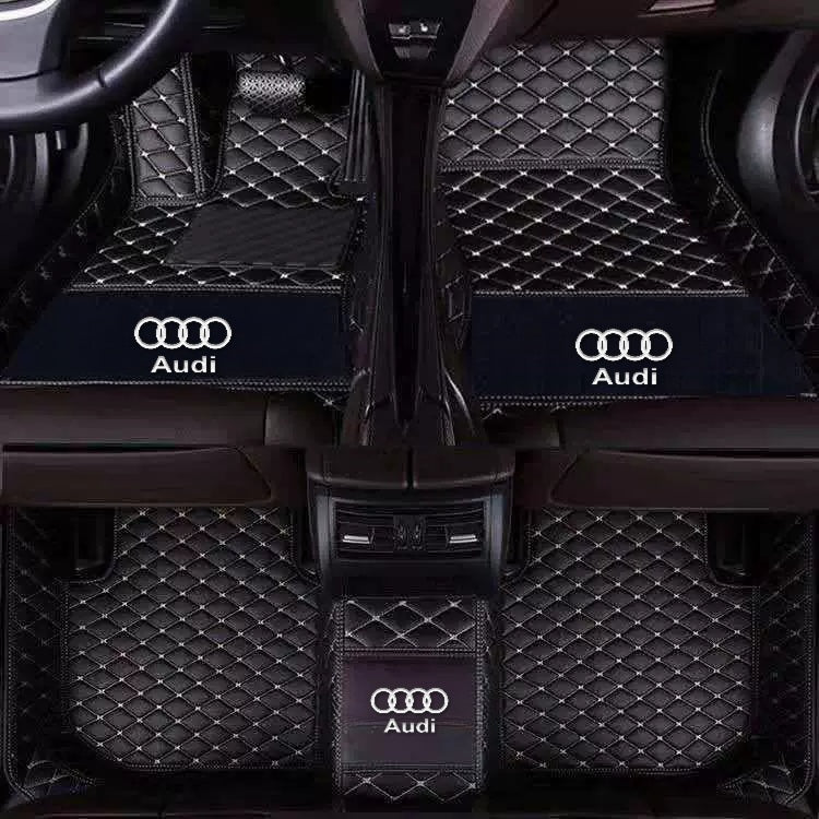 Audi diamond-quilted floor mats – Single Layer – Black with Beige Stitching