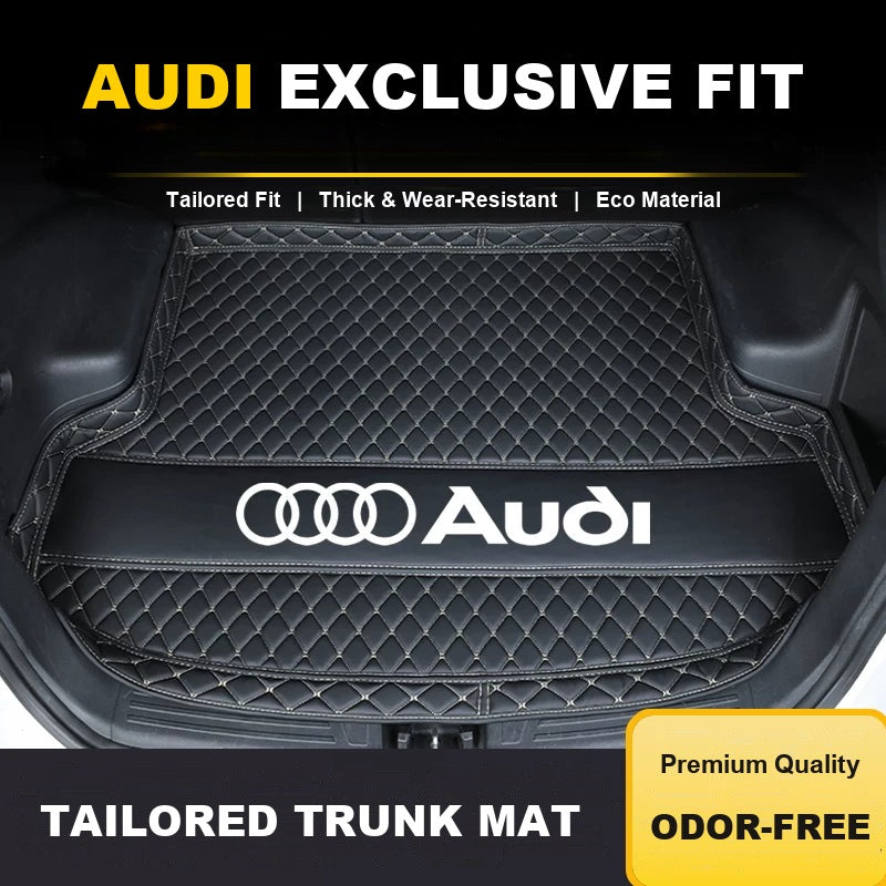 Audi Signature Quilted Trunk Mat in Black with Gold Stitching