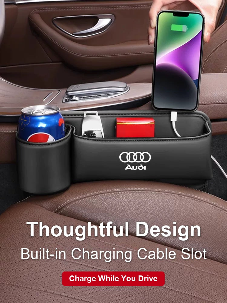 Audi seat gap box with built-in charging cable slot