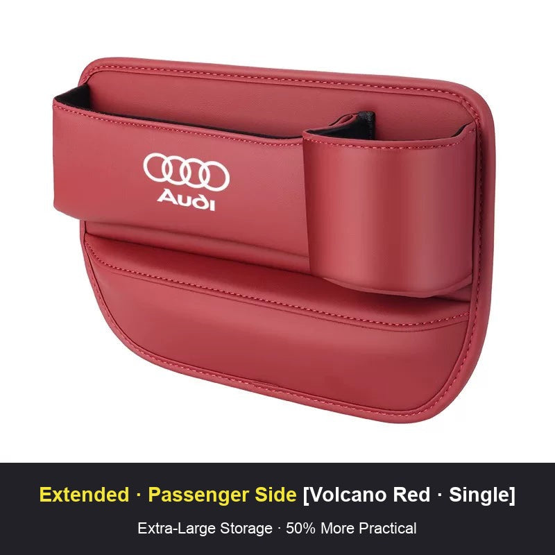 Audi seat gap storage box, Volcano Red, passenger side