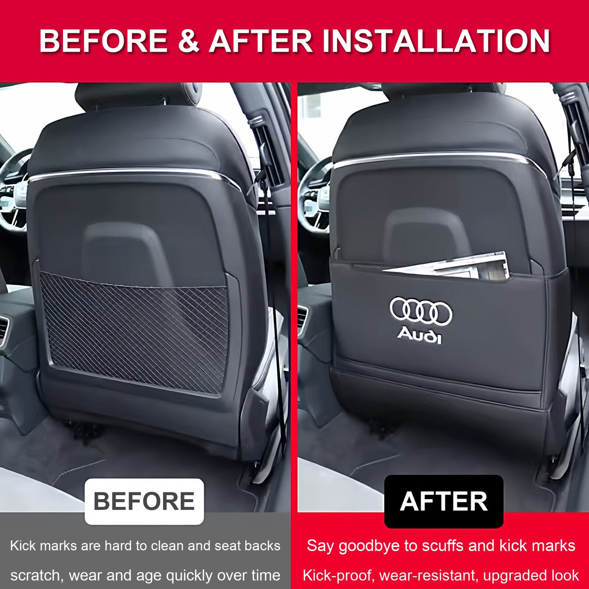 Audi seat kick mat before and after installation