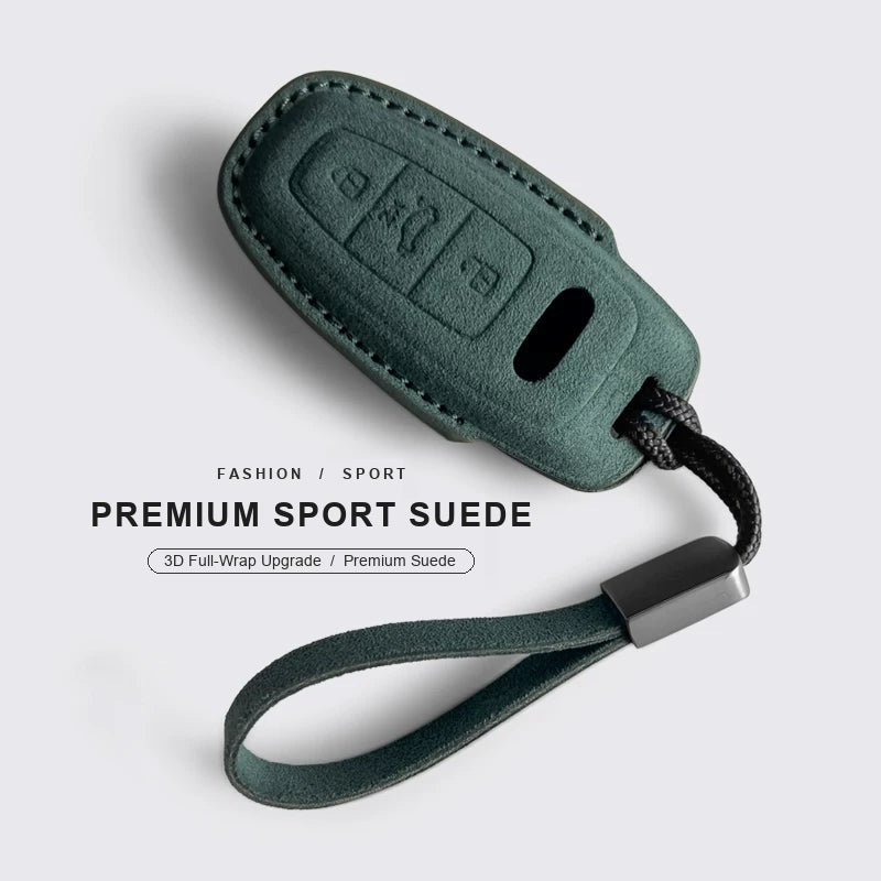 Audi Sport Suede Key Case – Dark Green with suede wrist strap