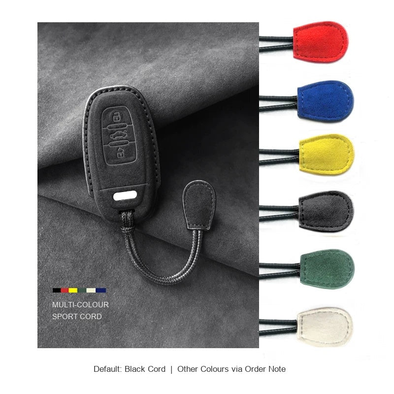Audi Sport Suede Key Case – Carbon Black, Type B, cord lanyard colour options