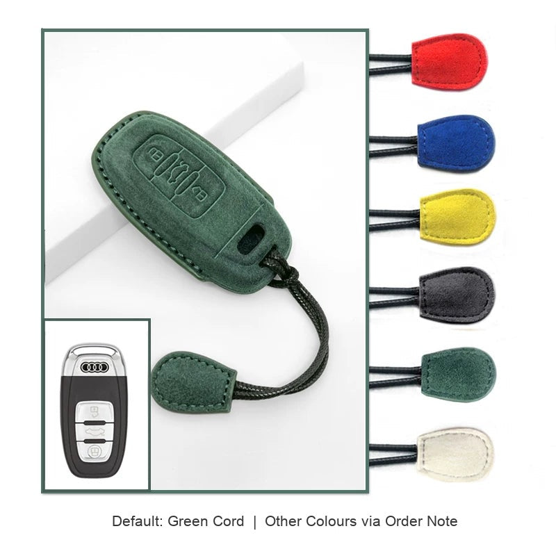 Audi Sport Suede Key Case – Dark Green, Type B, cord lanyard colour options