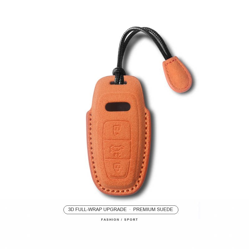 Audi Sport Suede Key Case – Orange, Type D, cord lanyard